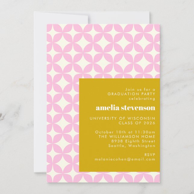 Invitation Art géométrique moderne Pink Graduation Party Phot (Devant)