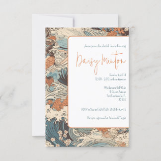 Invitation Art japonais, Papier, Vagues, Fête des mariées d'e