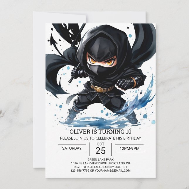 Invitation Art Martial moderne de Ninja Anniversaire (Devant)