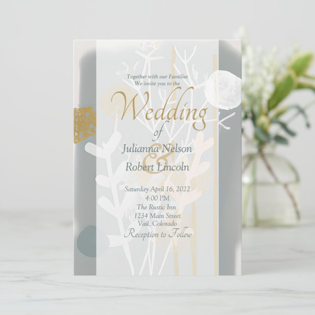 Invitation Art minimaliste moderne or et Mariage gris (Debout devant)