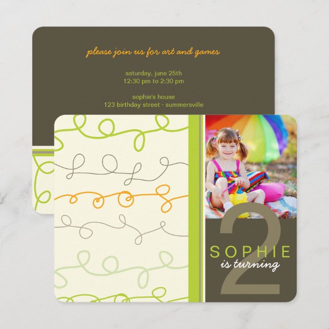 Invitation Art moderne rétro amusant Scribbles Photo Annivers (Devant / Derrière)