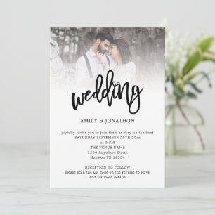 Invitation Art moderne Script Photo QR Code Mariage