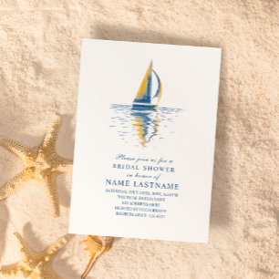 Invitation Art Navy Blue Yellow Fête des mariées de bateau à 