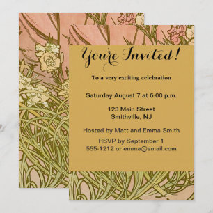 Invitation Art Nouveau Alfonse Mucha fleurs d'oeillets floral