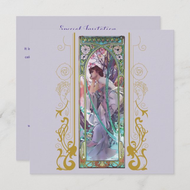 Invitation Art Nouveau Alphonse Mucha pour toute occasion (Devant / Derrière)