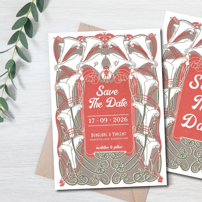 Invitation Art Nouveau Calla Lily Élégance Enregistrer la dat (Créateur téléchargé)