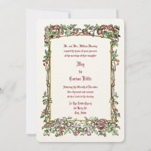 Invitation Art Nouveau Couleur Rose Floral Mariage frontalier