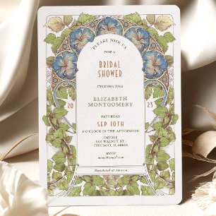 Invitation Art Nouveau Déco Mariage Fleur de Pétunia Bleue