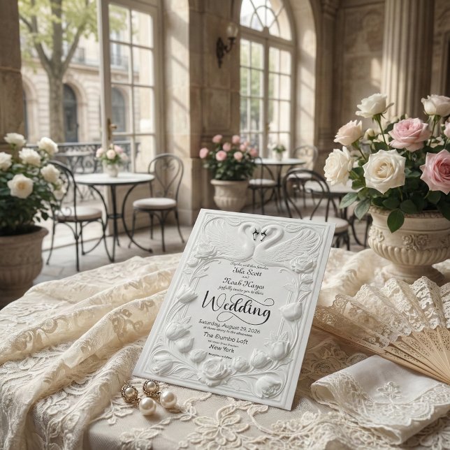 Invitation Art Nouveau Faux Embossed Swan Wedding (Créateur téléchargé)