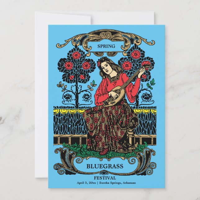 Invitation Art Nouveau Femme Avec Guitare Festival De Musique (Devant)