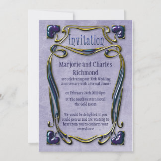 Invitation Art Nouveau Gold & Blue
