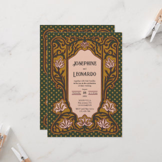 Invitation Art Nouveau gothique - Vert et jaune