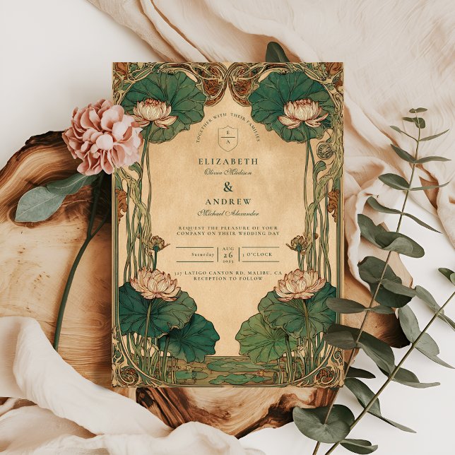 Invitation Art Nouveau Lotus Floral Mariage (Créateur téléchargé)