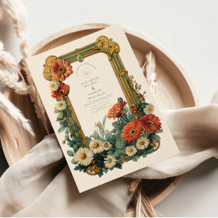 Invitation Art Nouveau Mariage à charpente fleurie Gerbera