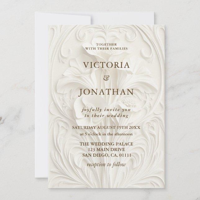 Invitation Art Nouveau Mariage floral élégant (Devant)