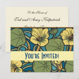 Invitation Art Nouveau Nasturtium Bleu Or floral Verneuil