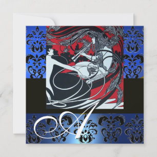 INVITATION ART NOUVEAU ROUGE NOIR BLEU BLANC DOMMASQUE MONOGR