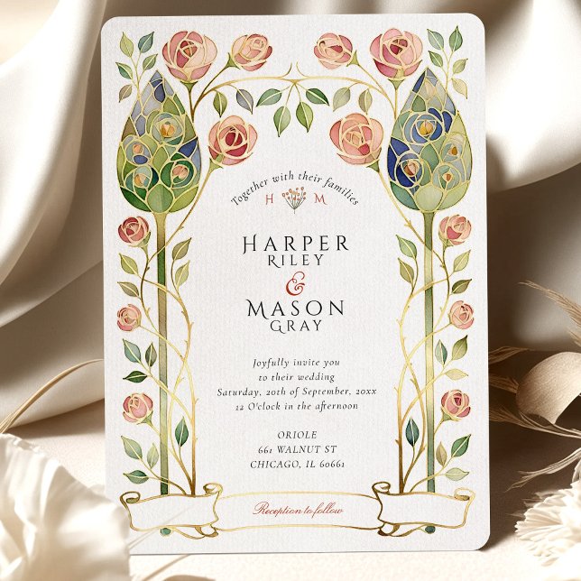 Invitation Art Nouveau Stained Glass Rose Gold Wedding (Créateur téléchargé)