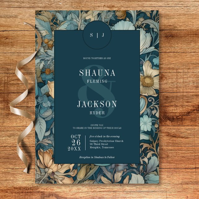 Invitation Art Nouveau Turquoise William Morris Floral Mariag (Art Nouveau Teal William Morris Floral Wedding Invitation)
