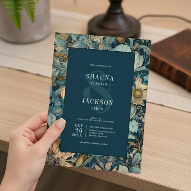 Invitation Art Nouveau Turquoise William Morris Floral Mariag (Créateur téléchargé)