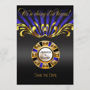 Invitation Art Nouveau Vegas Date à Sauvegarder or bleu
