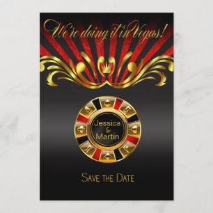 Invitation Art Nouveau Vegas Date à Sauvegarder or rouge