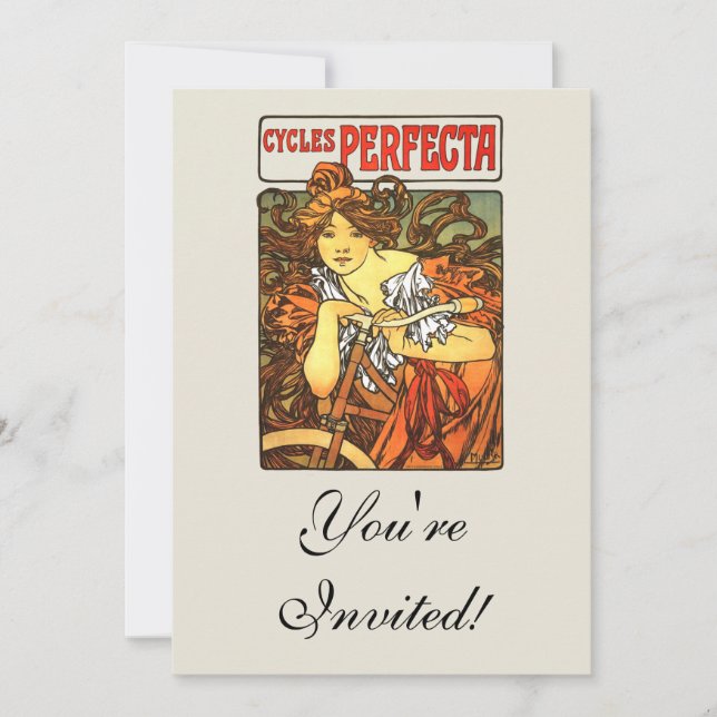Invitation Art Nouveau Vélo Mucha Art (Devant)