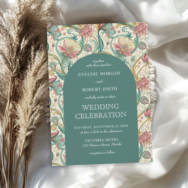 Invitation Art nouveau vert pastel vert pâle rose pâle (Retro pastel green dusty pink floral Art Nouveau Invitation)