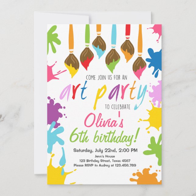Invitation Art Party Anniversaire Painteté (Devant)