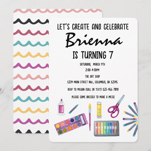 Invitation Art Party Peinture Artisanat Party pour filles (Devant / Derrière)