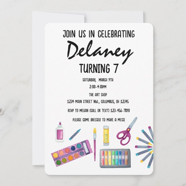 Invitation Art Party Peinture Artisanat Party pour filles Inv (Devant)