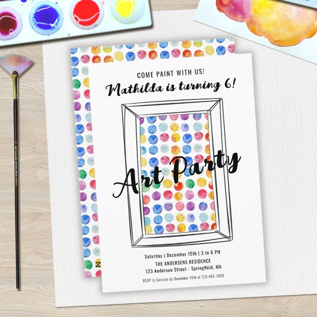 Invitation Art Party Rainbow Pois Anniversaire Bash (Art Party Rainbow Polka Dots Birthday Bash Invitation)