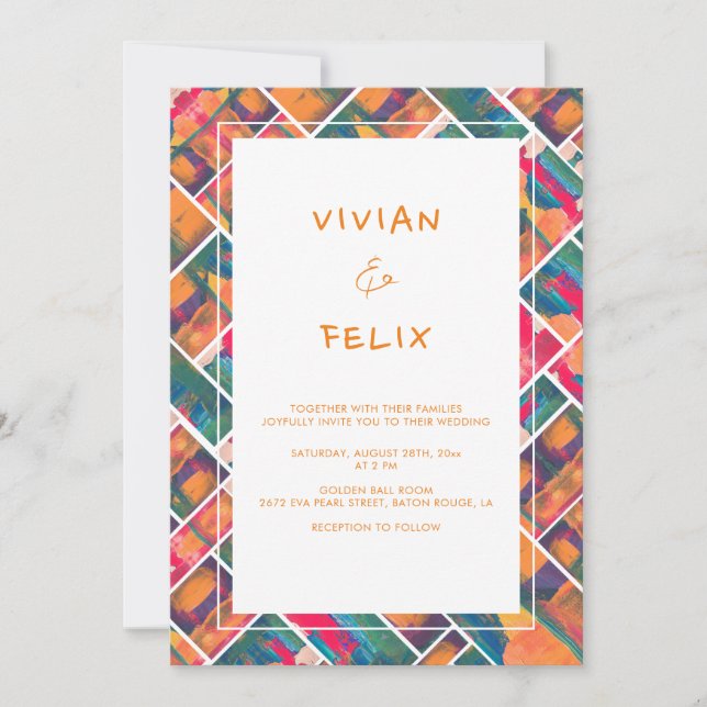 Invitation Art Peinture Couleurs Orange Moderne Mariage Abstr (Devant)
