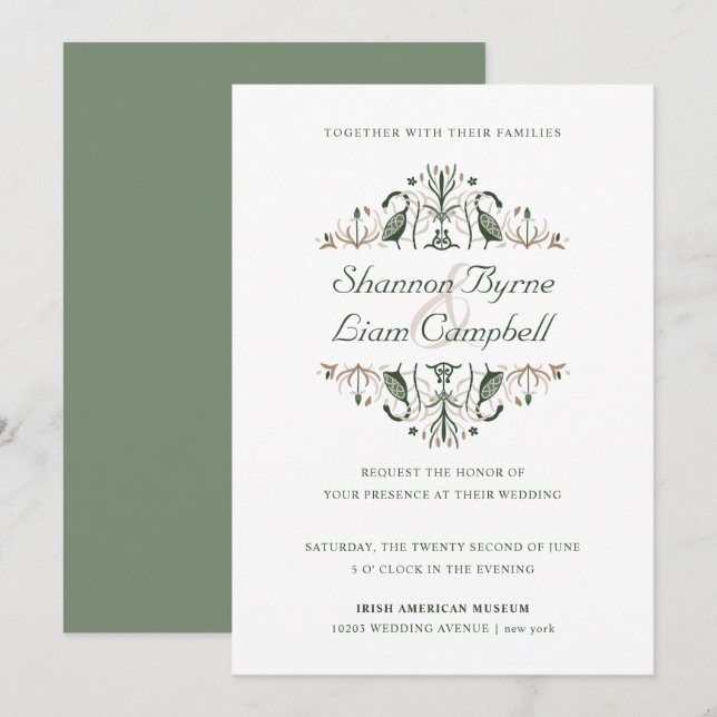 Invitation Art populaire celtique | Floral moderne Mariage ir (Devant / Derrière)