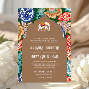 Invitation Art populaire indien Elephant Mariage beige