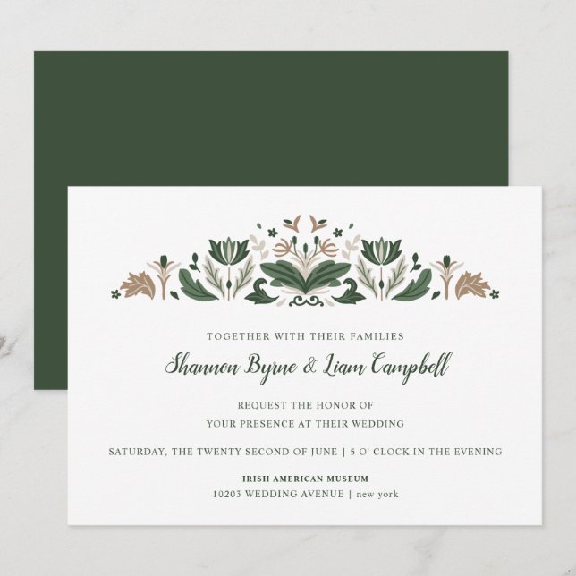 Invitation Art populaire irlandais | Floral moderne Mariage c (Devant / Derrière)