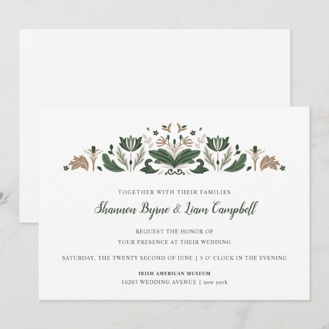 Invitation Art populaire irlandais | Floral moderne Mariage c (Devant / Derrière)