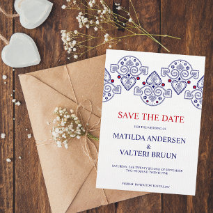 Invitation Art Populaire Nordique Mariage Scandi Navy Économi