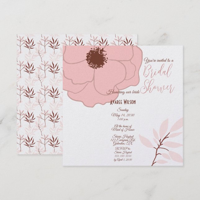 Invitation Art populaire rose et rouille Floral (Devant / Derrière)