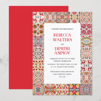 Invitation Art populaire russe Khokhloma Mariage frontalier