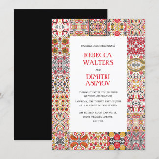 Invitation Art populaire russe Khokhloma Mariage frontalier