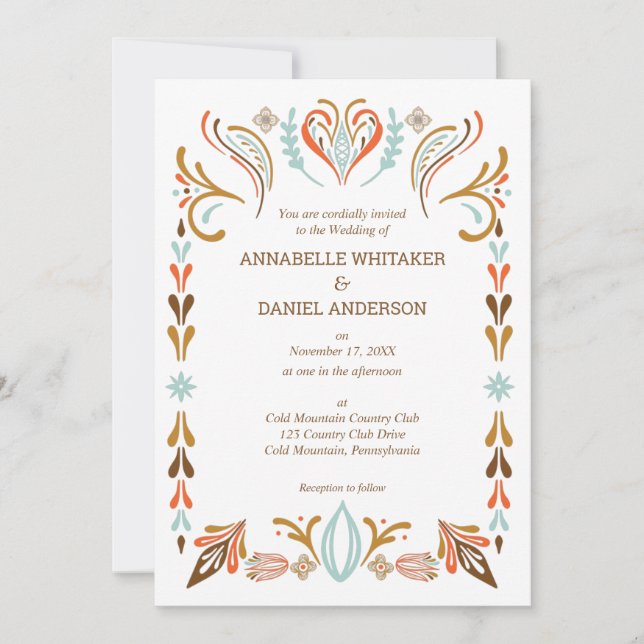 Invitation Art populaire scandinave Automne Couleurs Mariage  (Devant)