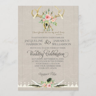 Invitation Art rose de cerfs communs de BOHO de plumes