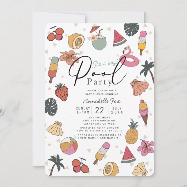 Invitation Articles d'été de la fête de la piscine Baby showe (Devant)
