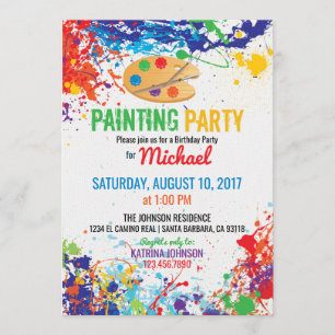 Invitation Artiste Palette Peinture Splashes Anniversaire
