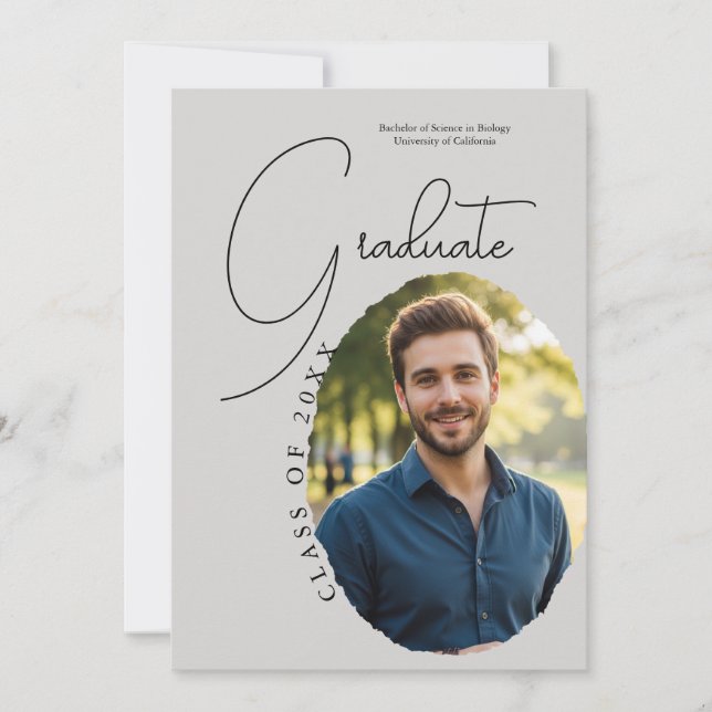 Invitation Artistic Script Photo Modern Minimalist Graduation (Devant)