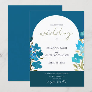 Invitation Artistique Romantique Bleu Aquarelle Fleurs sauvag