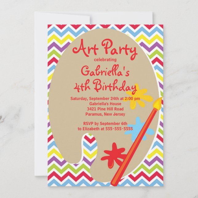 Invitation Arts & Artisanat Fête d'anniversaire de Peinture p (Devant)