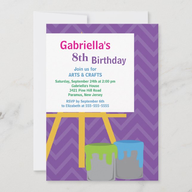 Invitation Arts & Artisanat Fête d'anniversaire de Peinture p (Devant)