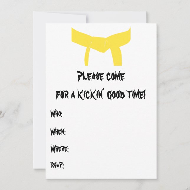Invitation Arts martiaux Ceinture jaune Anniversaire Fête Inv (Devant)